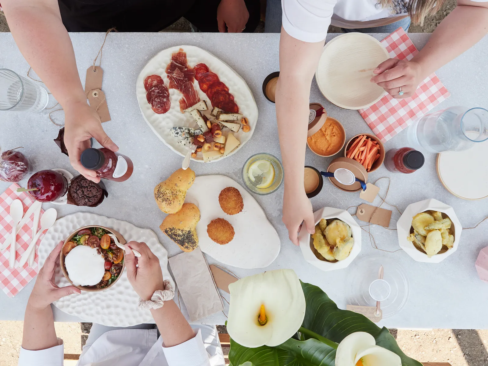 A brunch table set with eggs, toast and coffee